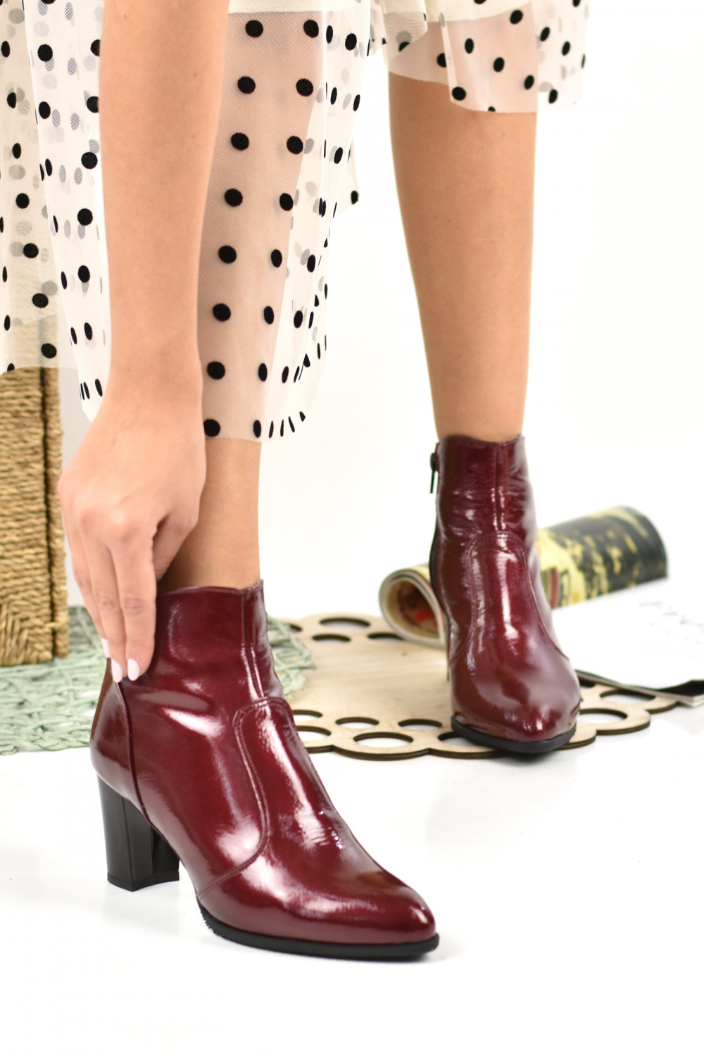 BOTINE BORDO PIELE NATURALA APC95