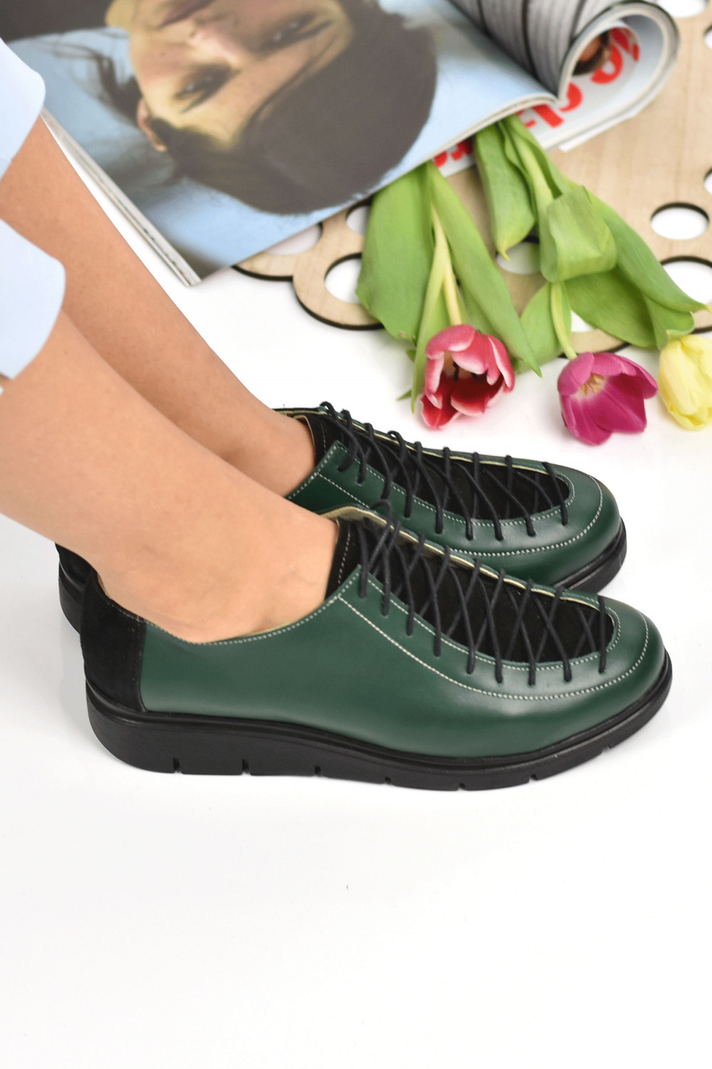 PANTOFI VERZI PIELE NATURALA 2PC00