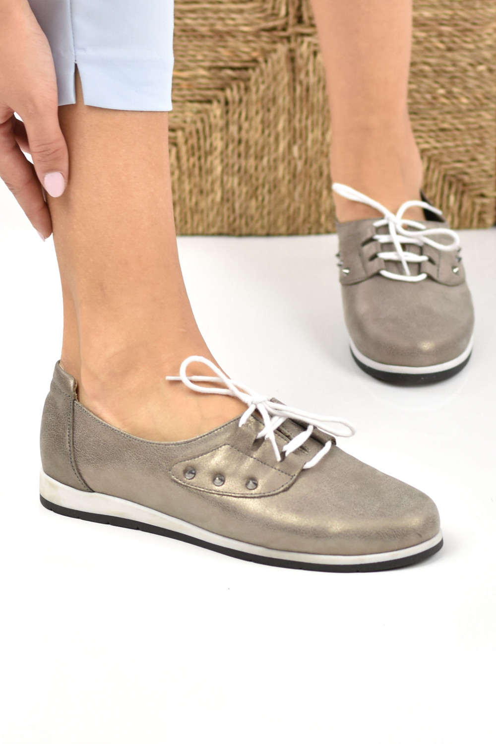 PANTOFI SPORT GRI PIELE NATURALA 2PC018