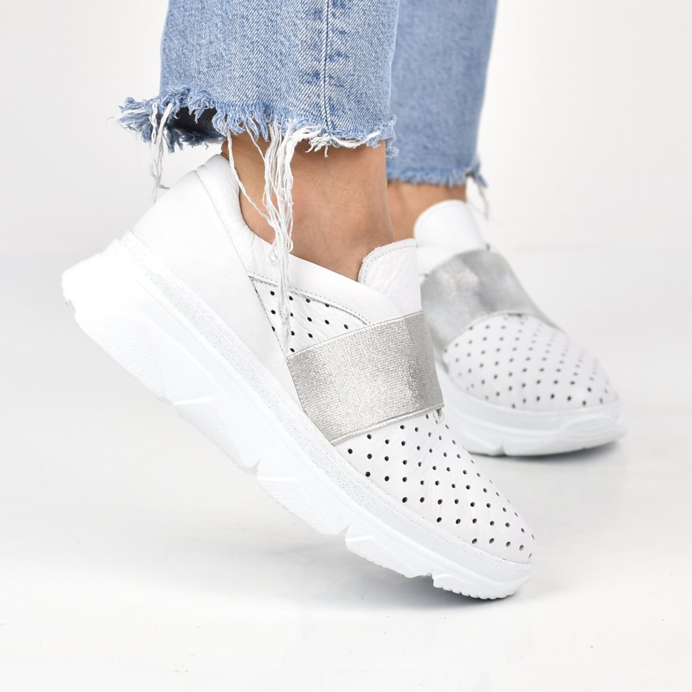 PANTOFI SPORT ALBI PIELE NATURALA MOXIE