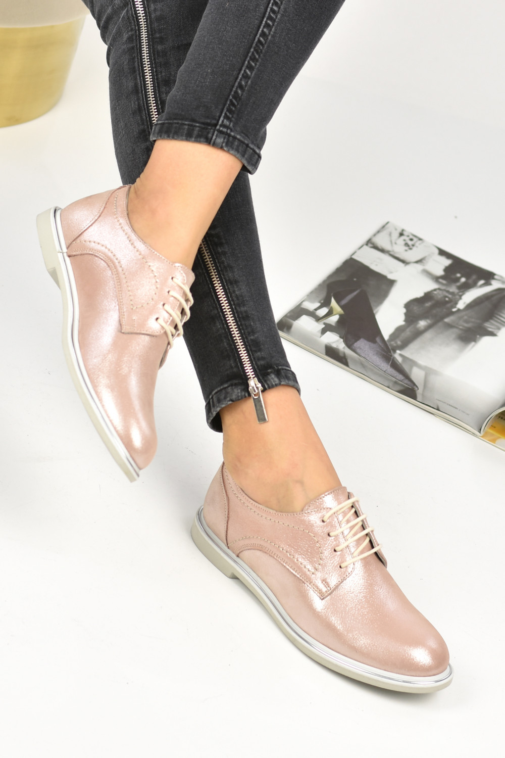 PANTOFI ROZ SIDEF PIELE NATURALA 1PC91646